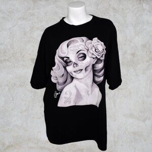 Wanted SCT Clothing Studio City Tattoo Mens Black Tee Girl with Rose in Her Hair